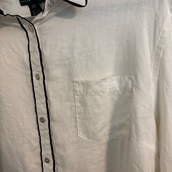 Lauren Ralph Lauren White Linen Button Up Shirt 2X - Picture 5 of 5